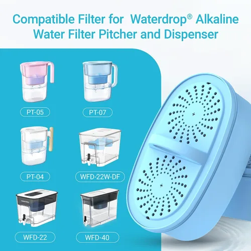 Vista 2 de Filtro de agua alcalina de repuesto para todos los sistemas de filtración de jarra y dispensador Waterdrop, se adapta a Waterdrop WD-PF-AL, reduce