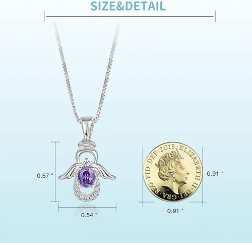 Vista 2 de SKA Women Angel Pendant Necklace with Birthstone Zirconia,Women Jewelry Anniversary Birthday Gift for Wife Mom Girls Couple, Daily Wear Necklaces