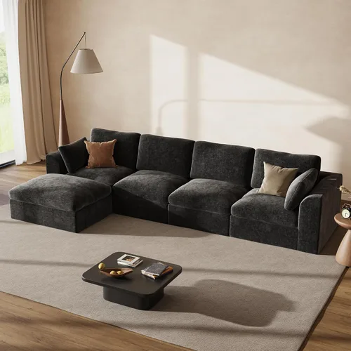 Vista 12 de Sofás seccionales Cloud de 110 pulgadas para sala de estar, sofá convertible sin hueso en forma de L con otomana, juego de sofá modular de gran