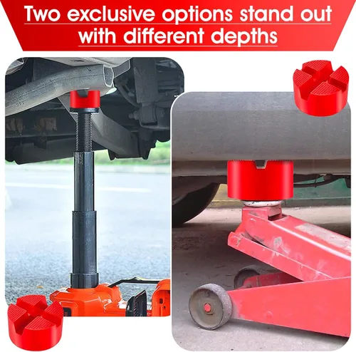 Vista 3 de DEDC Red Floor Jack Rubber Pad Two Depths X-Grooves Universal Jack Adapter
