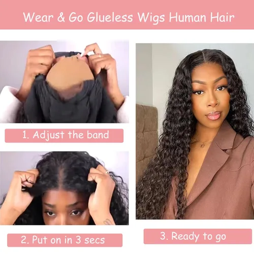 Vista 5 de Pelucas de cabello humano rizado con ondas profundas de 5 x 5 HD, sin pegamento, precortadas, con encaje frontal, para mujeres negras, color negro