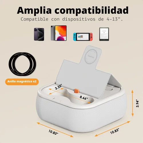 Vista 5 de Soporte magnético de almohada para tableta, soporte de regazo para tablet con dos anillos magnéticos, compatible con teléfonos de 4 a 13 pulgadas
