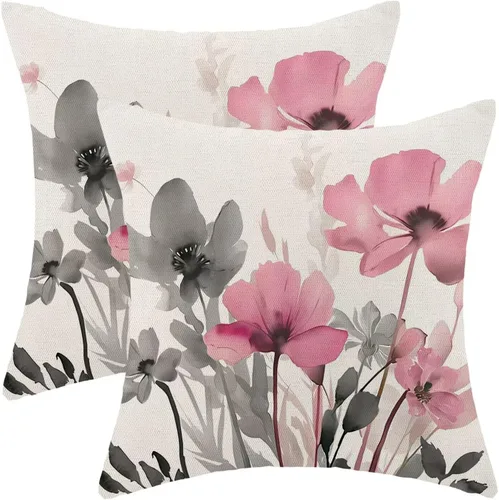 Vista 21 de AEIOAE Juego de 2 fundas de almohada florales azules y marrones de 16 x 16 pulgadas, fundas de almohada decorativas de flores de acuarela