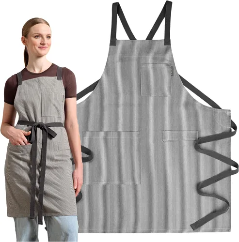 Vista 15 de MEEMA Cooking Aprons for Women with Pockets Comfortable One Size Fits All Upcycled Adjustable Cross Back Aprons for Men