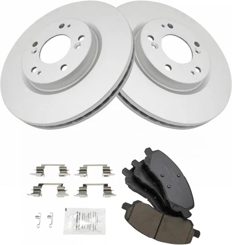 Vista 2 de TRQ Juego de pastillas de freno delantero y rotores con revestimiento de cerámica compatible con Jeep Compass Patriot 2017