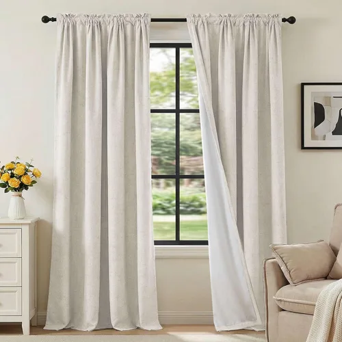 Vista 38 de H.VERSAILTEX Cortinas 100% opacas con aspecto de lino para dormitorio, bloqueo de luz completa, bolsillo para barra, cortinas de ventana gruesas