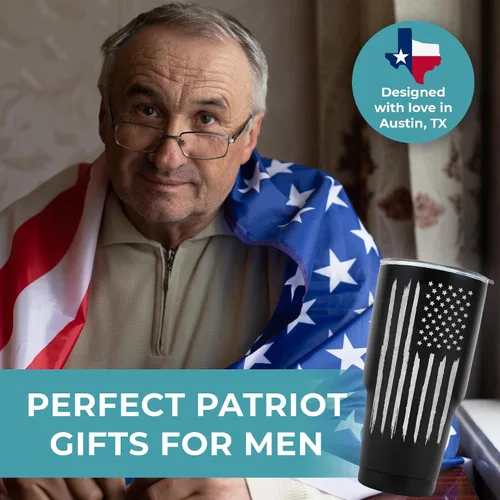 Vista 3 de Vaso con la bandera estadounidense de 30 onzas, taza de viaje patriótica para hombres, la mejor taza de café patriótica para él, regalos únicos