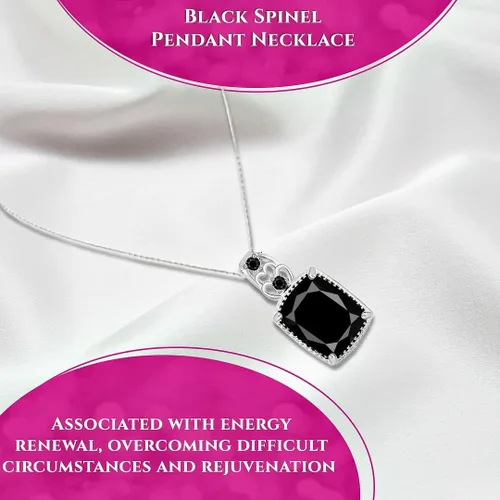 Vista 3 de Shop LC - Collar con colgante negro para mujer, chapado en platino, plata de ley 925, cadena única de 20 pulgadas, No es una piedra preciosa