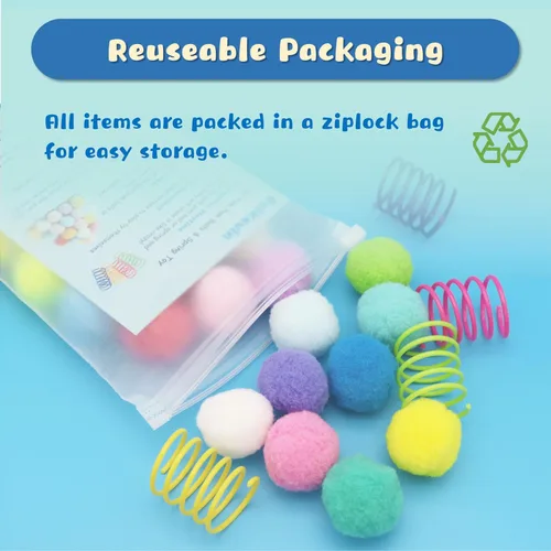 Vista 6 de 30 piezas de bolas de pompón de gato premium silenciosas, bolas de juguete de colores surtidos y suaves interactivas (3 cm), con 4 piezas de juguete