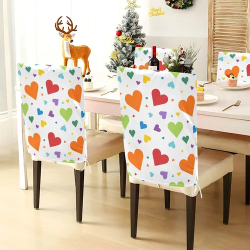 Vista 4 de Juego de 6 fundas decorativas para silla de escritorio de San Valentín con corazones de arco iris para sillas de comedor, funda de cojín suave