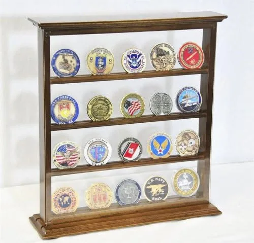 Vista 3 de sfDisplay.com,LLC. 4 Shelves Military Challenge Coin Curio Stand Rack w/UV Protection Viewing from Both Side Negro