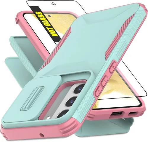 Vista 9 de Funda para Galaxy S22 5G con 1 protector de pantalla HD y cubierta de cámara deslizante [grado militar], funda protectora resistente a prueba