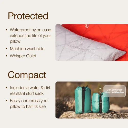 Vista 2 de Coop Home Goods Almohada de Viaje Ajustable Original y Protector de Almohada Impermeable Bundle Gris con Saco Compresible, Espuma Viscoelástica