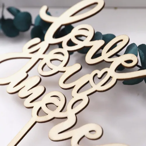Vista 8 de ZZDCMS Love You More - Decoración de madera para tarta de boda, letrero con texto en inglés "Love You More", decoración para tartas de fotos