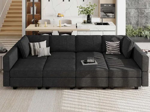 Vista 14 de Belffin - Sofá seccional modular con cama oculta, sofá seccional convertible para sala de estar. Sofá color gris claro