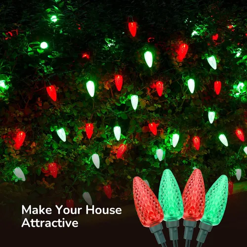 Vista 5 de DEWENWILS Luces de Navidad C9 para exteriores, 33.3 pies, 50 luces LED para árbol de Navidad, impermeables, grandes luces de Navidad, extensibles