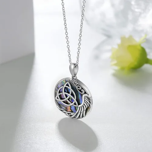 Vista 4 de SVODEA Collar con nudo de la Trinidad celta para mujer plata de ley 925 con dije de alas de ángel de concha de abulón protección espiritual regalos