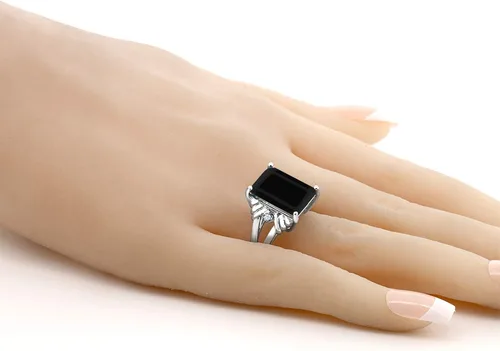 Vista 3 de Gem Stone King Anillo de compromiso de mujer de plata de ley 925 con ónix negro y zafiro blanco 739 quilates de piedras preciosas de corte esmeralda