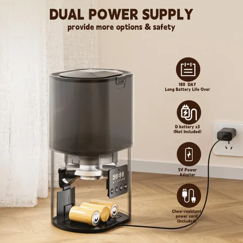 Vista 5 de Alimentador y fuente automática para gatos, dispensador de alimentos secos con temporizador de 3 litros, 10 porciones 1-4 comidas diarias