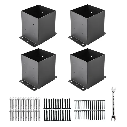 Vista 11 de Base para poste 4x4, soportes de poste (Tamaño interno 3.6"x3.6")，anclaje de poste de valla de acero grueso recubierto de polvo negro para poste
