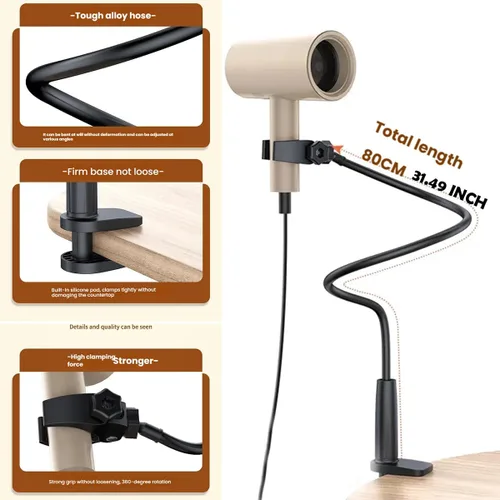 Vista 3 de Soporte para secador de pelo para perros, ajustable de 31.5 pulgadas, resistente soporte para secador, herramienta de aseo de mascotas manos libres