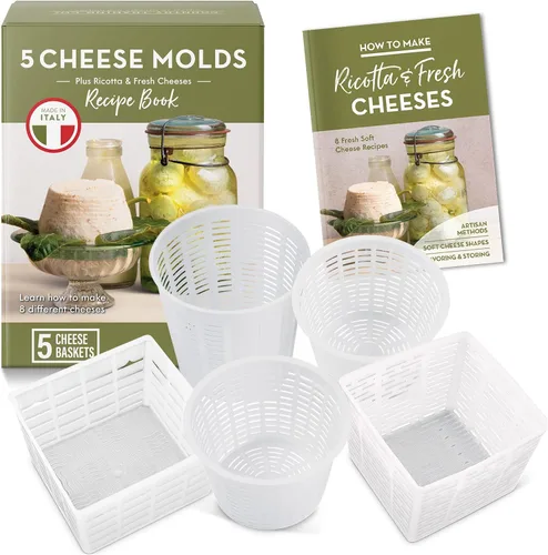 Vista 10 de Country Trading Co. Juego de 3 moldes de queso para hacer quesos azules y duros en casa, cestas italianas de calidad para hacer gorgonzola, colby