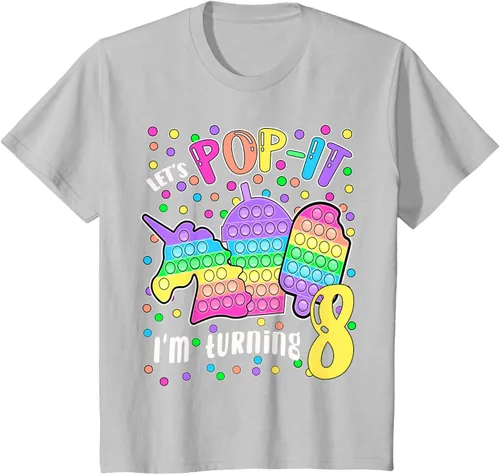 Vista 70 de Let's Pop-it I'm turning 8 Colorful 8th Birthday - Camiseta para niña, Negro