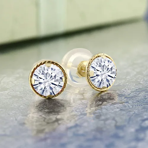 Vista 19 de Gem Stone King Aretes redondos de oro amarillo de 14 quilates con piedra natal Redondos de 0.157 in Aretes de oro para mujeres y hombres