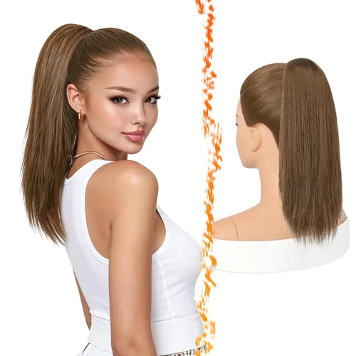Vista 25 de Barsdar Extensión de Cola de Caballo Castaño - Extensión de Cabello en Cola de 30 Pulgadas Larga y Recta con Cordón Ajustable para Mujeres Caoba