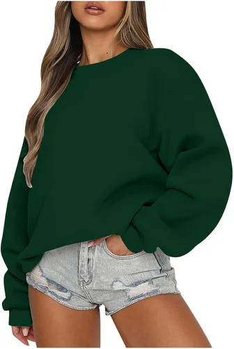 Vista 11 de midelxp Sudaderas de gran tamaño con cuello redondo para mujer, forro polar suave, manga larga, casual, cómodas, lindas sudaderas con capucha