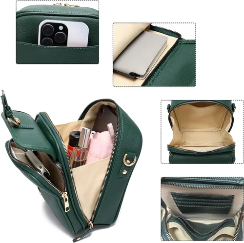 Vista 4 de ChuLian Bolso cruzado vintage para mujeres y hombres, bolso bandolera pequeño, bolso bandolera grande con 10 ranuras para tarjetas