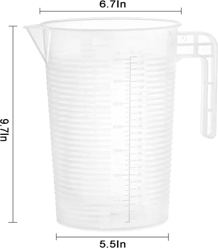 Vista 2 de WUWEOT Paquete de 2 jarras de medición de 125 onzas, jarra grande de mezcla de plástico, tabla de conversión de EE. UU., taza medidora graduada