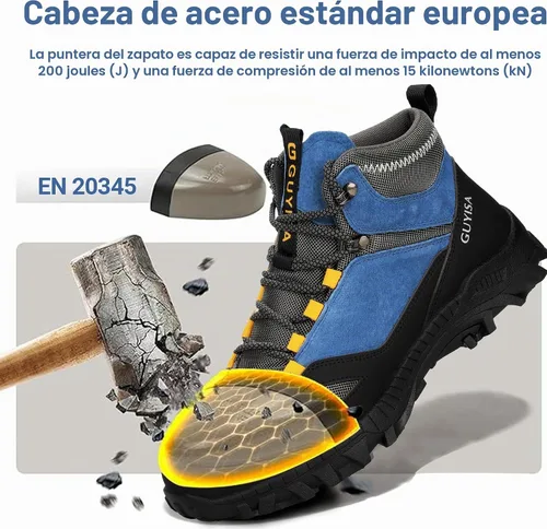 Vista 4 de AUVYI Botas de trabajo con punta de acero para hombres, botas cómodas antideslizantes de seguridad, botas industriales y de construcción
