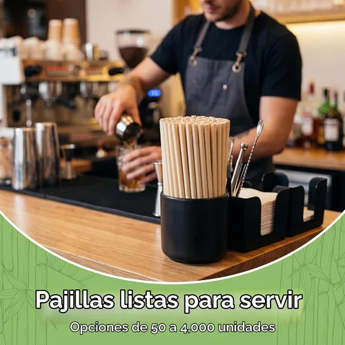Vista 2 de Jenvita Pajitas de bambú en polvo, paquete de 50, 7.88 pulgadas