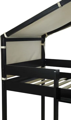 Vista 7 de Litera de madera individual sobre cama individual con tienda de campaña, litera con escalera para niños (expreso)