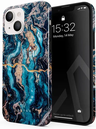 Vista 11 de BURGA-Funda p/teléfono compatible c/iPhone 14 Plus, carcasa rígida híbrida de 2 capas + Funda protectora de silicona, almendras latte a lunares