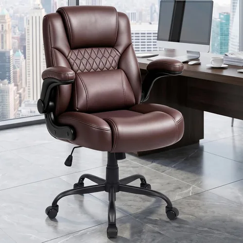 Vista 10 de Silla de Oficina para el Hogar con Soporte Lumbar, Asiento Engrosado de 5", Pequeña Silla de Escritorio Mecedora de Cuero PU, Cómodas Sillas de Negro