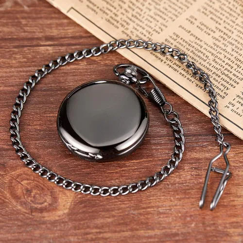 Vista 8 de Reloj de bolsillo negro liso para hombre, esfera digital árabe de cuarzo con cadena, reloj de bolsillo para hombre, Gris, Moda