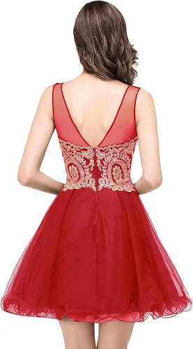 Vista 2 de MisShow Vestidos de tul para adolescentes, apliques de encaje dorado, vestido corto de graduación, sin mangas, vestidos de fiesta de cóctel