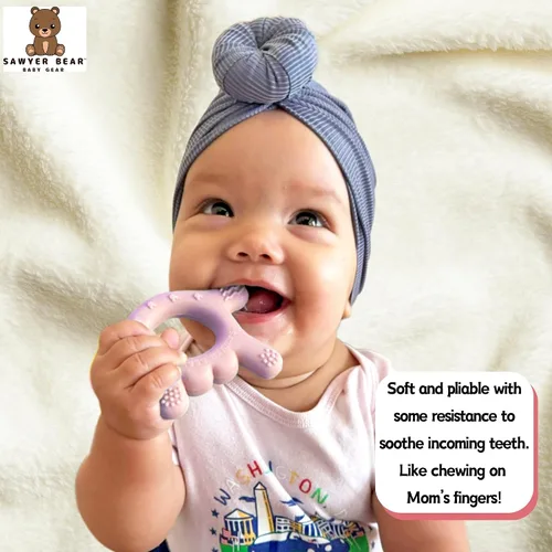 Vista 5 de Mordedor de mano de silicona – I Love You Baby Teething Toy 0-12 meses BPA – Alivio de la dentición para niños pequeños Mordedores masajeadores