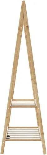 Vista 5 de Bamboo Clothing Rack, Varnished Finish, Adjustable Shelves, Foldable Garment Hanger for Bedroom Storage