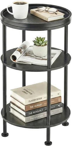 Vista 17 de Mesa auxiliar redonda pequeña con estación de carga para espacios pequeños, mesa decorativa de 3 niveles con puertos USB y tomas de corriente, mesa