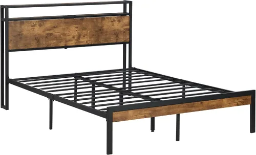 Vista 7 de Marco de cama de tamaño matrimonial, marco de cama de plataforma de metal con almacenamiento debajo de la cama, cabecera de almacenamiento de 2