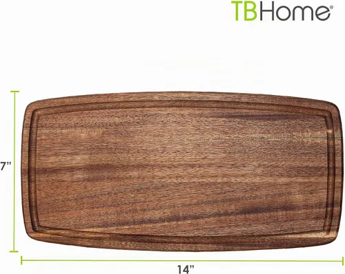 Vista 6 de TB Home Tabla de cortar de madera de acacia con ranura para jugo, tabla de cortar de madera para cocina, 14 x 7 x 5/8 pulgadas