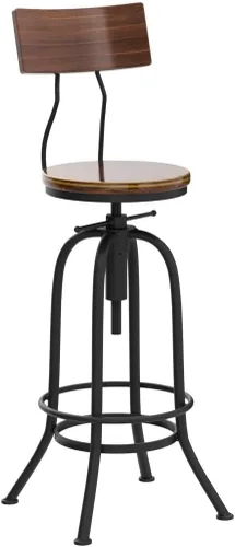 Vista 4 de LOKKHAN Taburete de bar industrial, de 26 a 32 pulgadas, ajustable, giratorio, de madera, metal, taburete de cocina rústico de granja, altura