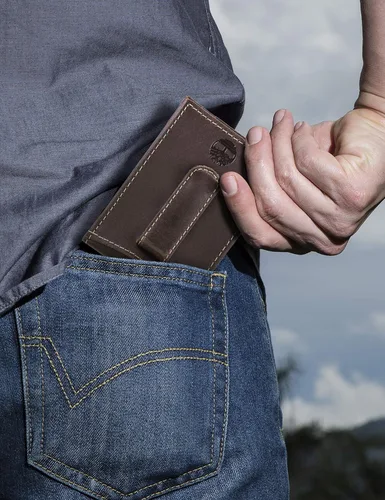 Vista 5 de Timberland Cartera delgada de cuero con bolsillo frontal para tarjetas de crédito para hombre