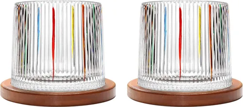 Vista 29 de Vaso de vidrio antiguo giratorio, 275ml/10oz Juego de vasos de whisky de cristal de 2 piezas, posavasos de madera, engrosamiento, utilizado como