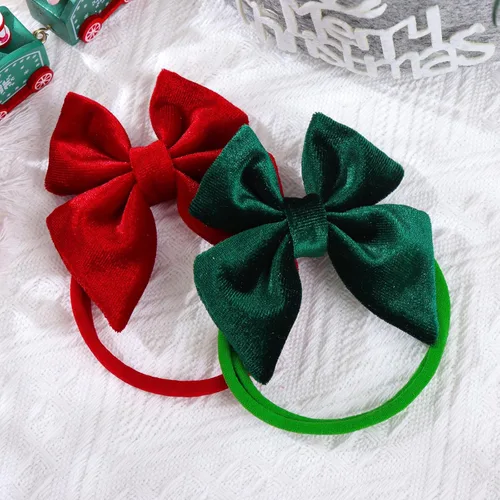 Vista 5 de YanJie Diademas de Navidad para bebé y niñas, lazos de terciopelo para recién nacidos, lazo de marinero, diadema de nailon, suave y elástico, lazo