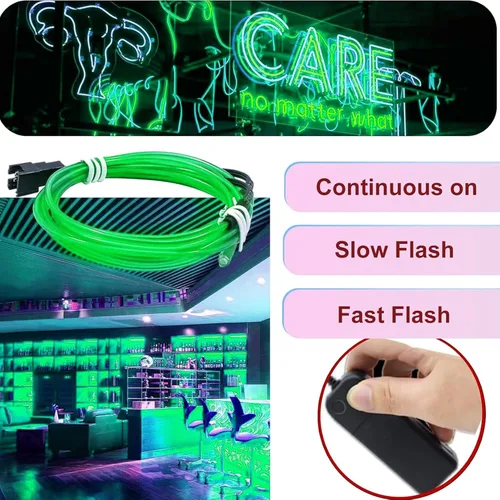 Vista 4 de Ourbest [Nueva versión dura] 5 divisores de 6.6 ft de cable EL de neón, 3 modos de permanencia/lento/rápido flash LED para decoración de fiesta