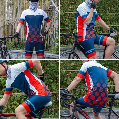 Vista 3 de ROTTO Conjunto de camiseta y pantalones cortos de ciclismo para hombre, ropa de ciclismo de manga corta y pantalones cortos acolchados